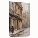 Acrylic glass artwork showcasing a vibrant landscape design, displayed from the side with visible mounting pins, ideal for modern home decor.