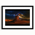 Framed desert landscape artwork with a black mat and frame, showcasing vibrant colors and intricate details, perfect for home decor and nature lovers.
