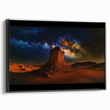 Framed canvas artwork depicting a vibrant desert landscape with warm hues of orange and yellow, featuring a sleek black frame for modern decor enhancement. Ideal for adding a touch of nature-inspired elegance to living spaces.
