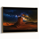 Framed canvas wall art showcasing a vibrant desert landscape with golden hues, viewed from the side, perfect for modern home decor or office aesthetics.