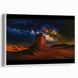 Framed canvas artwork depicting a serene desert landscape with vibrant colors and intricate details, showcased from a side view against a white background.