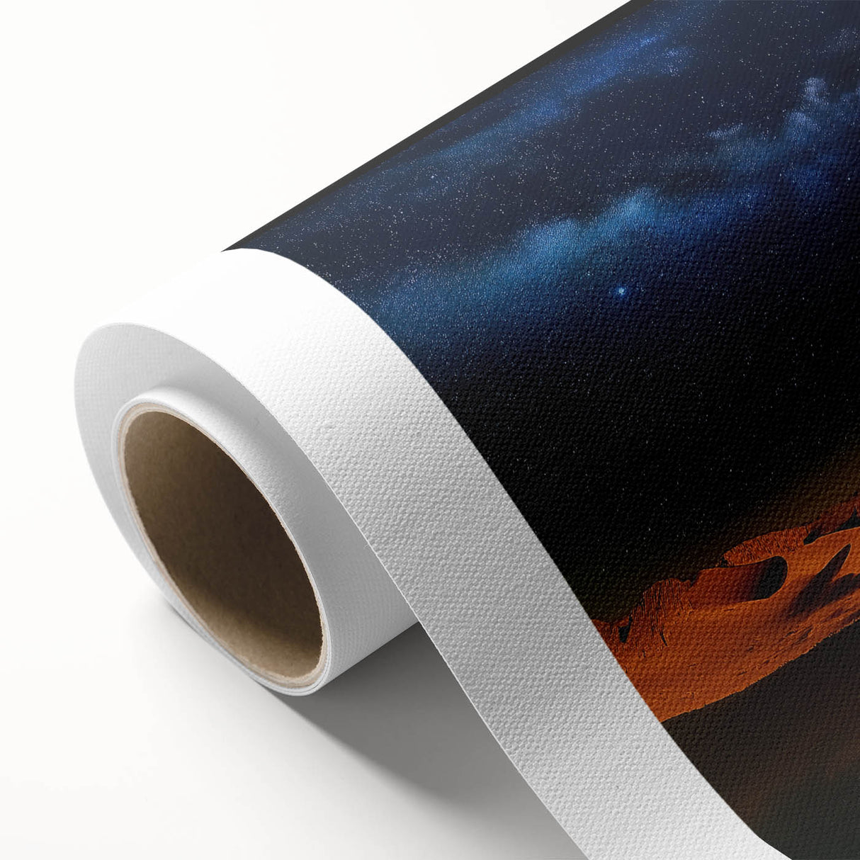 Desert landscape rolled canvas art showcasing vibrant warm colors and intricate details, elegantly packaged in a durable cardboard tube for safe delivery and display.