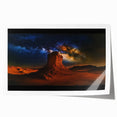 Desert landscape rolled print showcasing vibrant orange and yellow hues of sunset over sand dunes, elegantly packaged in a protective cardboard tube for art enthusiasts.