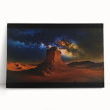 Desert landscape canvas art showcasing vibrant hues of orange and gold with a textured finish, leaning against a neutral wall, perfect for modern home decor.