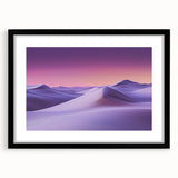 Framed landscape artwork showcasing serene sand dunes in soft beige and warm tones, presented with a black mat, ideal for modern home decor.