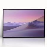 Framed acrylic artwork of serene dunes landscape, showcasing soft beige and golden hues, designed to enhance modern home decor with a sleek black frame.