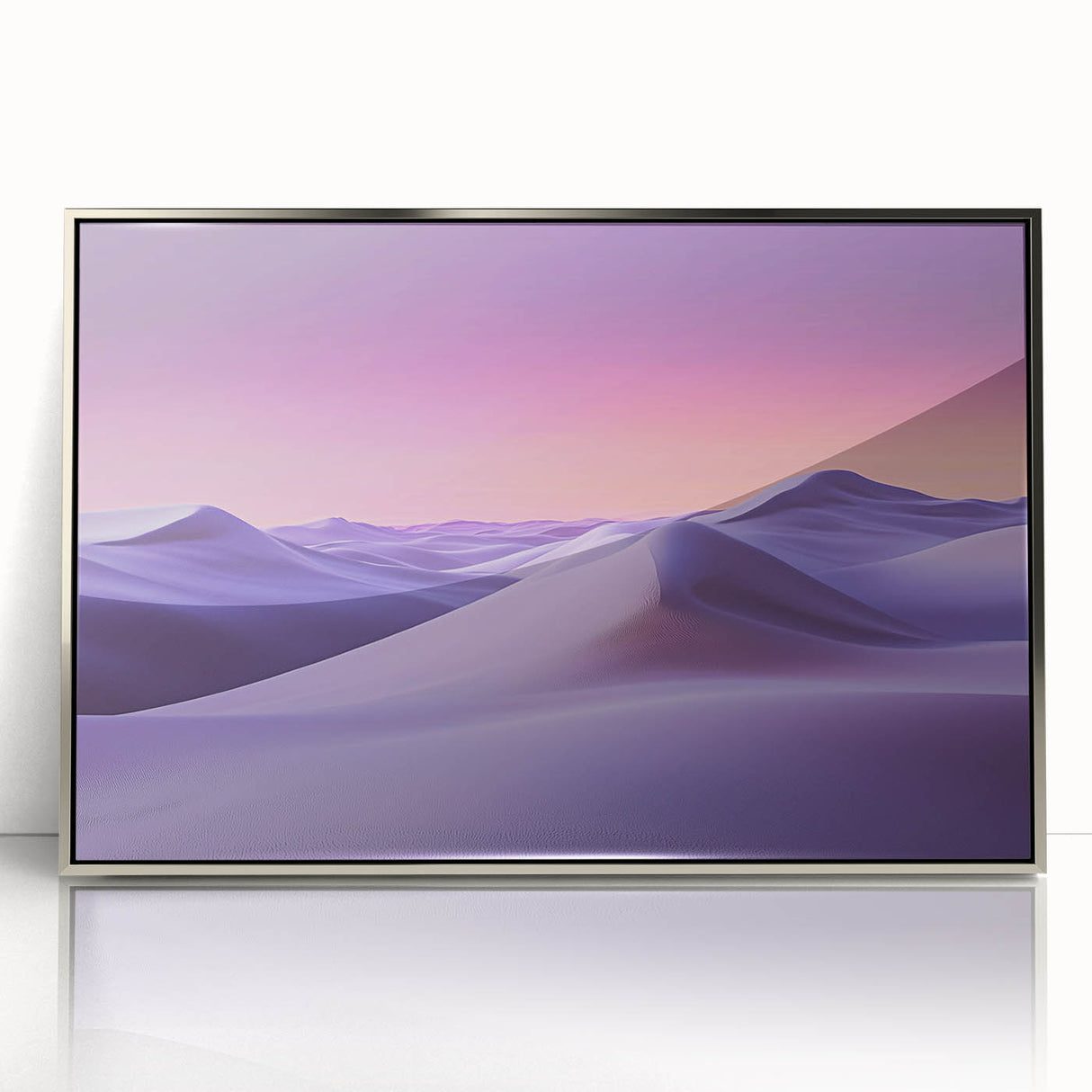 Framed acrylic artwork depicting serene sand dunes in soft beige and gold tones, enhancing modern decor with a tranquil landscape theme. Ideal for living spaces.