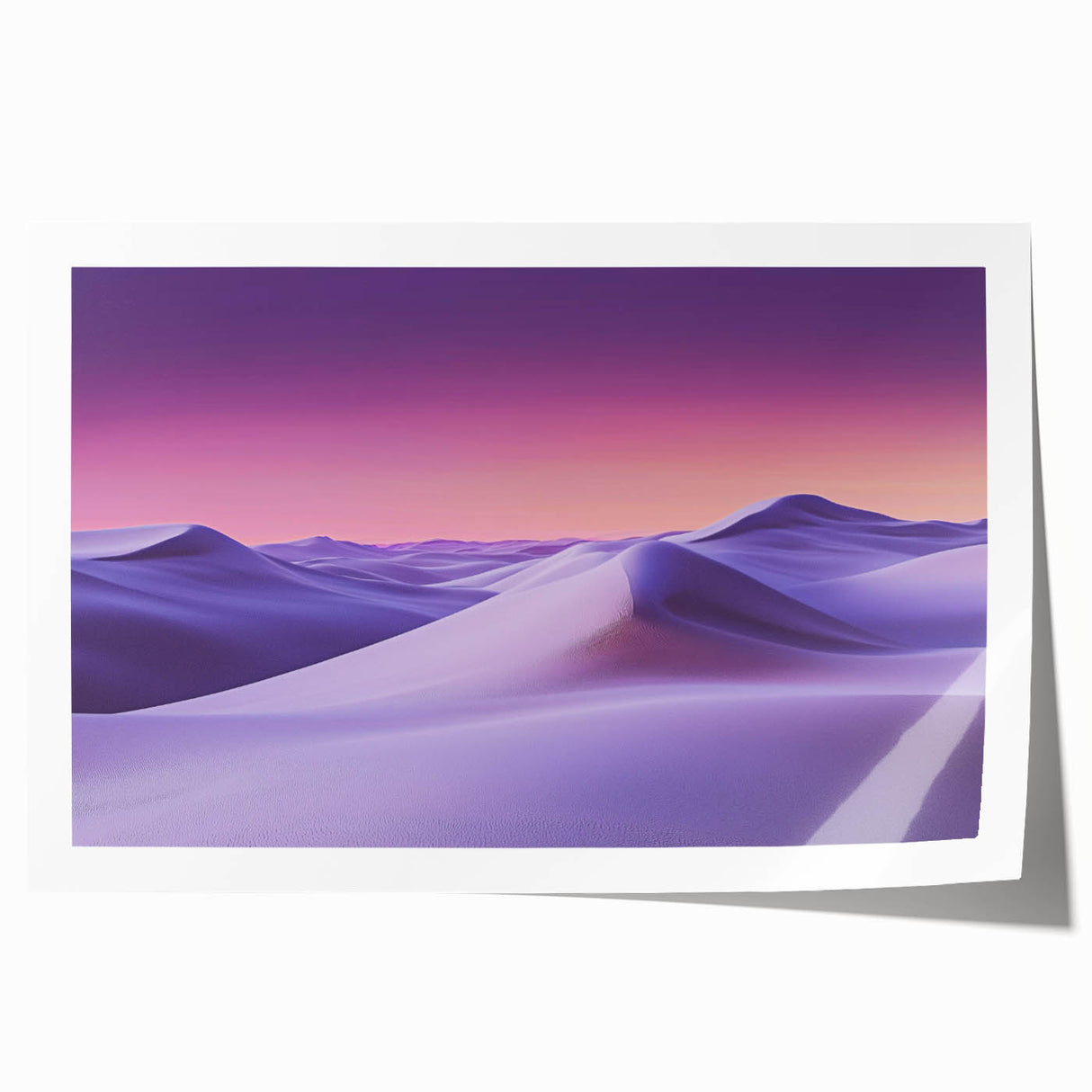 Desert landscape rolled print showcasing golden sand dunes under a clear blue sky, emphasizing warm tones and natural textures, perfect for home decor.