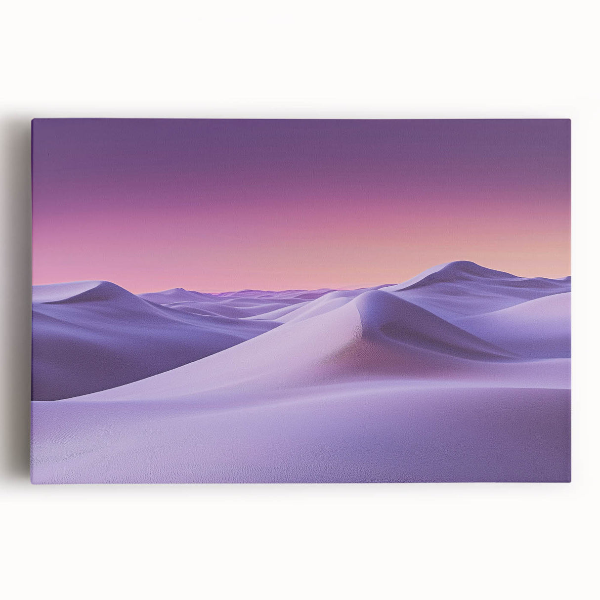 Stretched canvas artwork depicting serene sand dunes at sunset, showcasing soft golden hues and smooth textures, perfect for enhancing modern home decor.