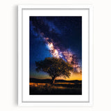 White-framed landscape artwork featuring vibrant fields under a blue sky, displayed with a mat for a polished look, ideal for home decor or office settings.