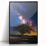 Framed acrylic artwork showcasing a vibrant landscape with expansive fields in rich greens and yellows, featuring a sleek black frame, ideal for home decor.