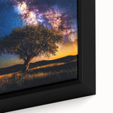 Framed canvas print showcasing a vibrant landscape with rolling green fields and a serene blue sky, perfect for home decor and nature enthusiasts.