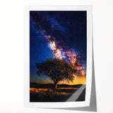 Vibrant rolled print showcasing a serene landscape of lush green fields under a bright blue sky, elegantly packaged in a protective cardboard tube for safe shipping.
