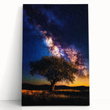 Stretched canvas artwork depicting a serene landscape of rolling fields under a vibrant blue sky, ideal for home decor and nature enthusiasts.
