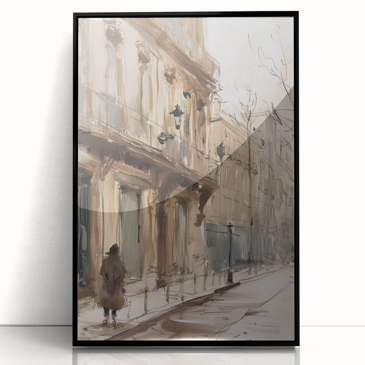 Framed acrylic landscape artwork showcasing a serene black and white mountain scene, set in a sleek black frame, perfect for modern home decor and interior design.
