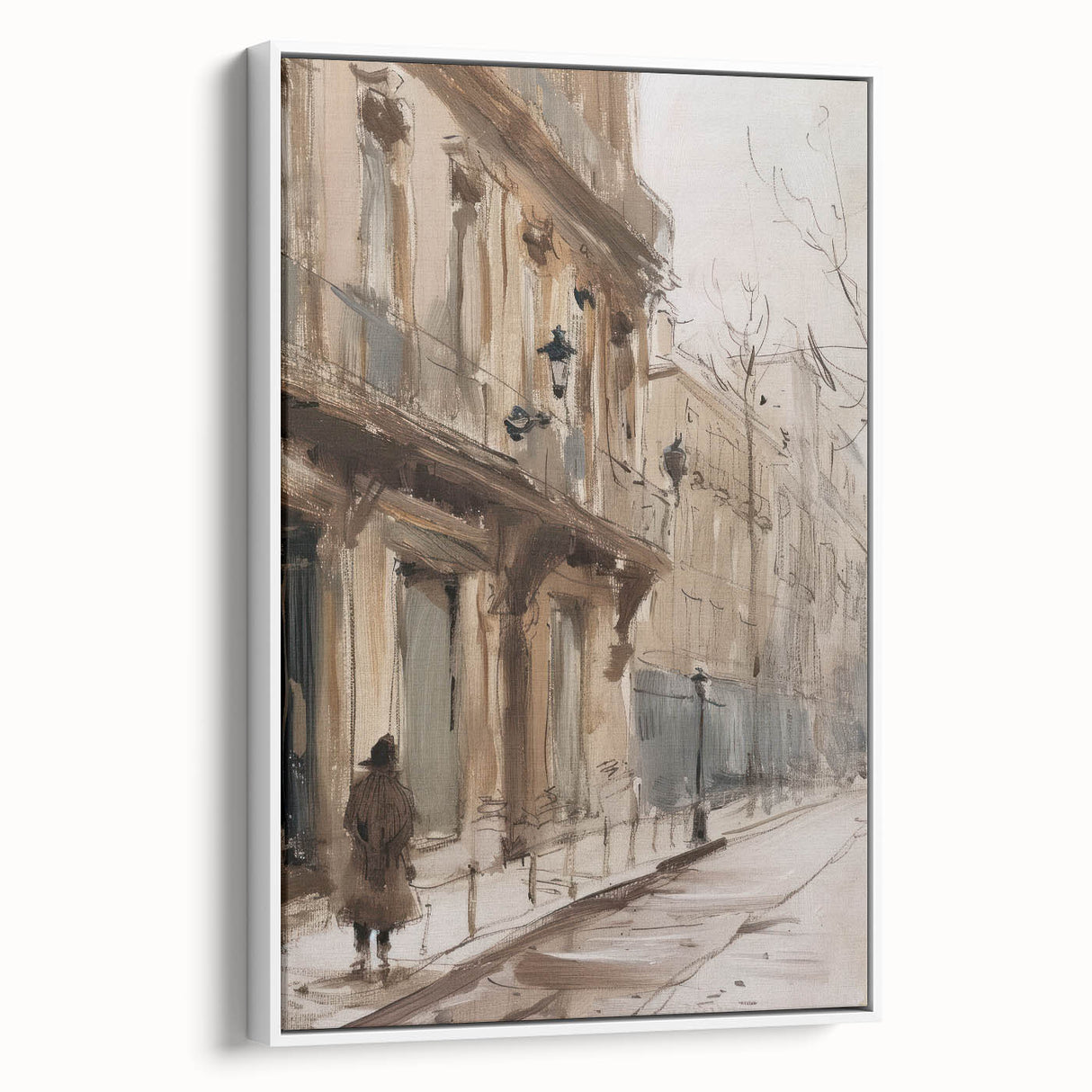 Framed canvas artwork showcasing a vibrant landscape design, featuring lush greenery and a serene sky, displayed in a sleek white frame for modern home decor.