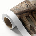 Rolled canvas showcasing a vibrant landscape design with rich colors and intricate details, elegantly packaged in a protective cardboard tube for safe delivery.