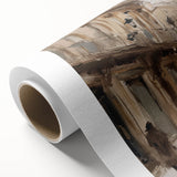 Rolled canvas showcasing a vibrant landscape design with rich colors and intricate details, elegantly packaged in a protective cardboard tube for safe delivery.
