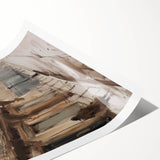 Rolled print of a vibrant landscape artwork showcasing lush green hills and a sunset sky, securely packaged in a protective cardboard tube for safe shipping.