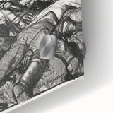 Dynamic Modern War Scene – Black & White Art Print by Bellows