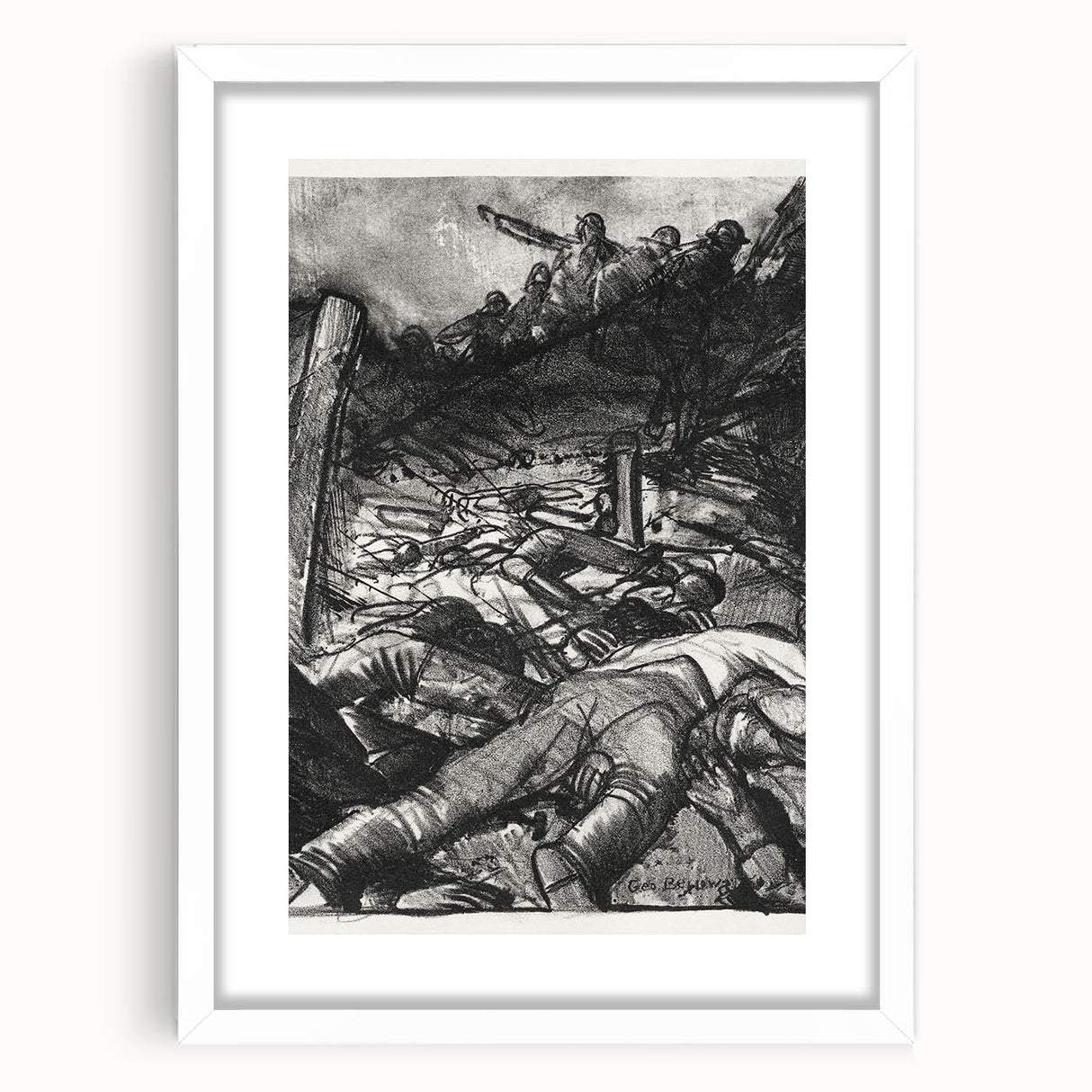 Dynamic Modern War Scene – Black & White Art Print by Bellows