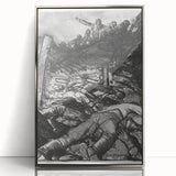 Dynamic Modern War Scene – Black & White Art Print by Bellows