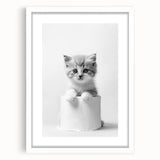Bathroom Wall Art: Adorable Kitten on Toilet Roll – Modern Decor