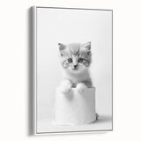 Bathroom Wall Art: Adorable Kitten on Toilet Roll – Modern Decor