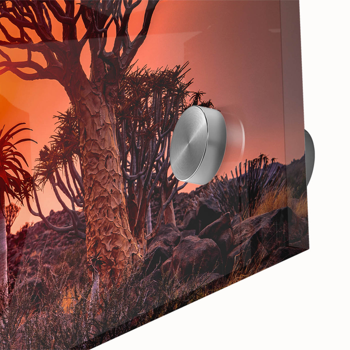 Large abstract wall art depicting Namibian scenery in muted earth tones on acrylic glass, suitable for dining room art.