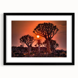 Extra large abstract art print of a colorful, textured African landscape on a framed black mat, ideal for living room decor.