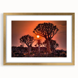 Abstract textured art print of a Namibian landscape, in muted earth tones on a framed gold mat, ideal for bedroom art.