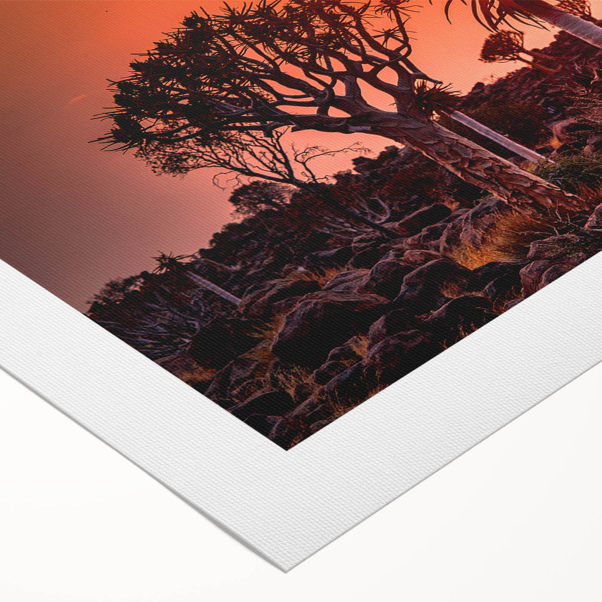Art deco poster featuring a serene Namibian landscape on rolled canvas, with soft earth tones.