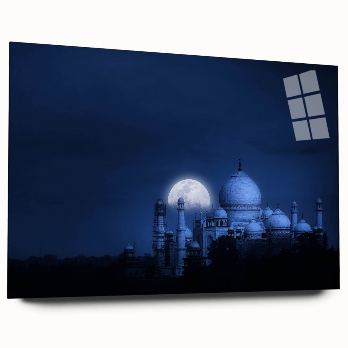 Large abstract wall art depicting an Asian landscape in muted earth tones on acrylic glass.