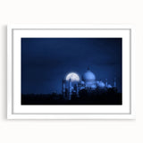 Abstract art print of an Indian landscape in muted earth tones on a framed white mat, ideal for dining room decor.