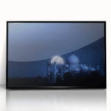 Large abstract wall art depicting an Indian landscape in muted earth tones, framed in black acrylic.