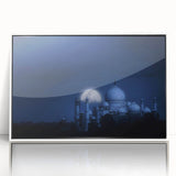 Art deco poster of Indian scenery in muted earth tones on a framed acrylic, suitable for modern art wall decor.