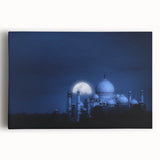 Black and white stretched canvas depicting the Taj Mahal, ideal for kitchen wall art.