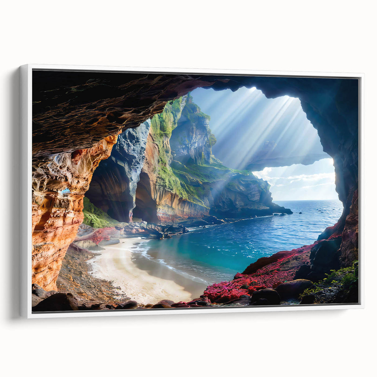 Vintage poster art of a European Cyprus landscape on framed canvas, featuring colorful art in extra large size.