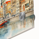 Large abstract wall art depicting a European Danish scenery in muted earth tones on acrylic glass.