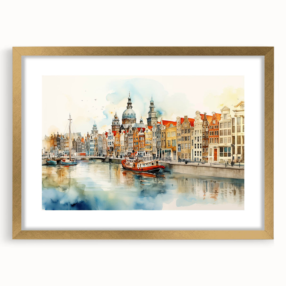 Abstract art print depicting a Danish landscape in muted earth tones on a framed canvas, suitable for dining room decor.