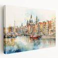 Side view of a stretched canvas depicting a serene European Denmark landscape, suitable for kitchen wall art.