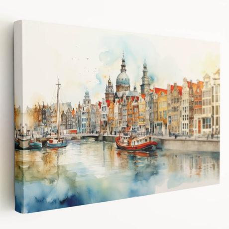 Side view of a stretched canvas depicting a serene European Denmark landscape, suitable for kitchen wall art.