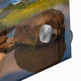 Large abstract wall art depicting Cumbria, England scenery in mid-century modernist style on acrylic glass.