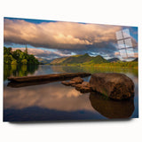 Acrylic print of a serene Cumbrian landscape in soft green and blue tones, suitable for bedroom or dining room decor.
