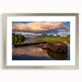 Extra large abstract art print of Cumbria, England, in muted earth tones on a textured canvas, ideal for living room decor.