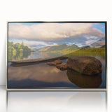 Large art print of Cumbria, England landscape in muted greens and blues on a silver-framed acrylic.