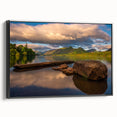 Black and white wall art of Cumbria landscape on framed canvas, ideal for bedroom decor, featuring vintage poster style.