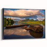 Black and white wall art of Cumbria landscape on framed canvas, ideal for bedroom decor, featuring vintage poster style.