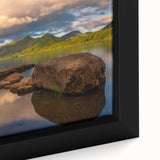 Extra large framed canvas of a textured, colorful Cumbria landscape in black, ideal for living room decor.