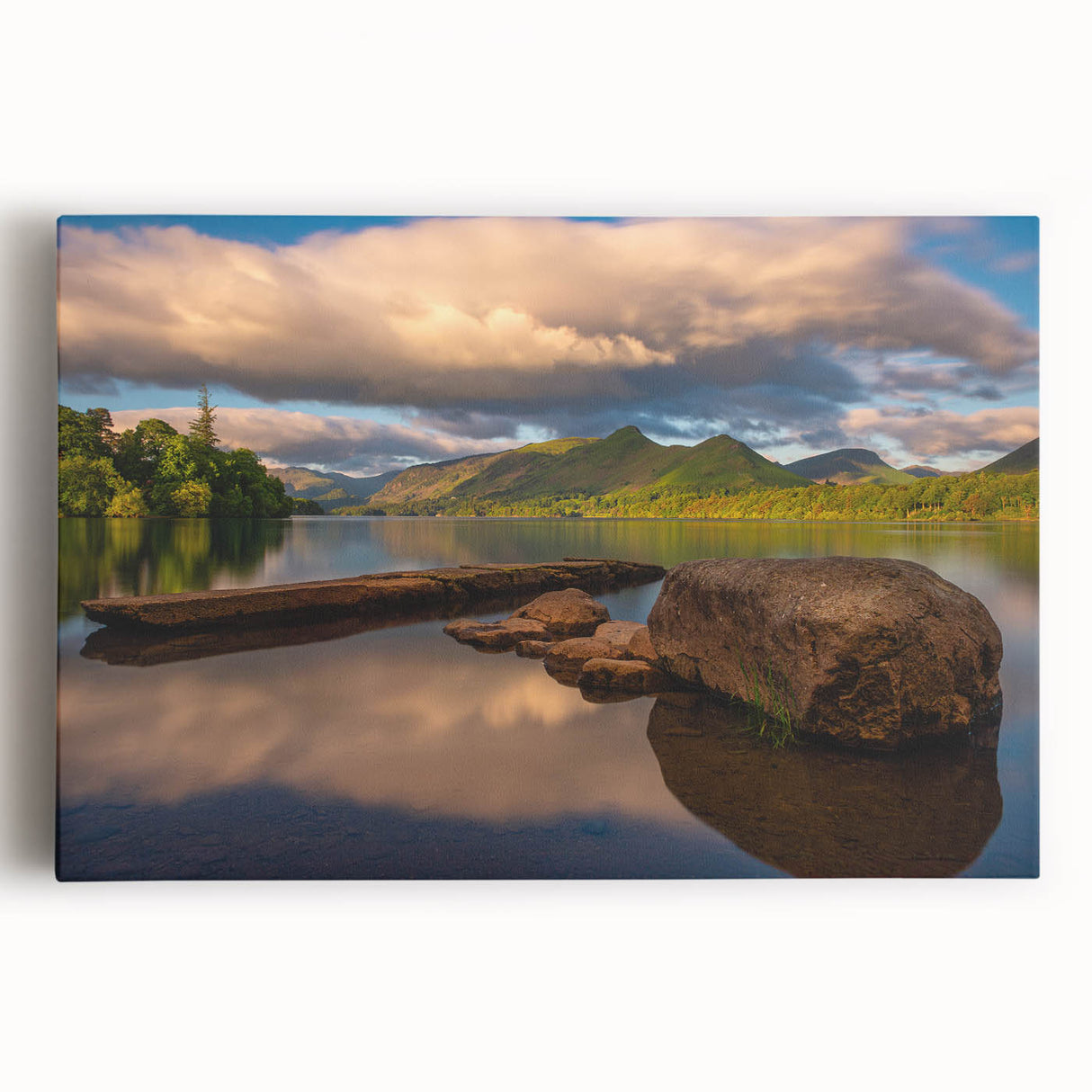 Black and white photograph of Cumbria landscape on stretched canvas, ideal for kitchen wall art or bedroom decor.